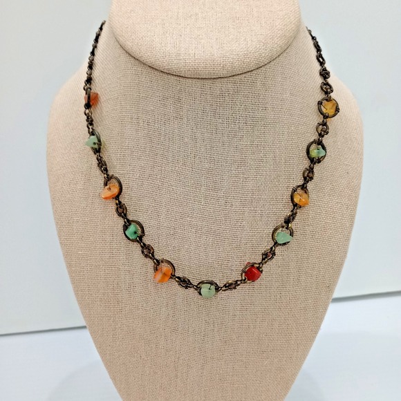 Axcess (Liz Claiborne) Jewelry - Axcess (Liz Claiborne) XC Artisan Multi Color Stone Necklace Bronze Tone 16–18"